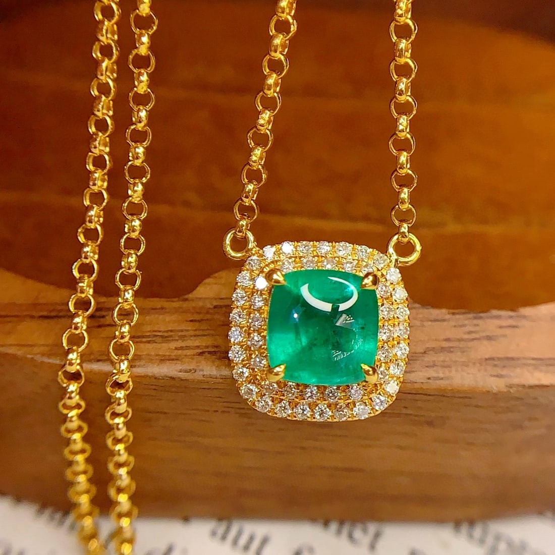 14k Gold 1.8 Ct Natural Emerald & Diamond Necklace - 7