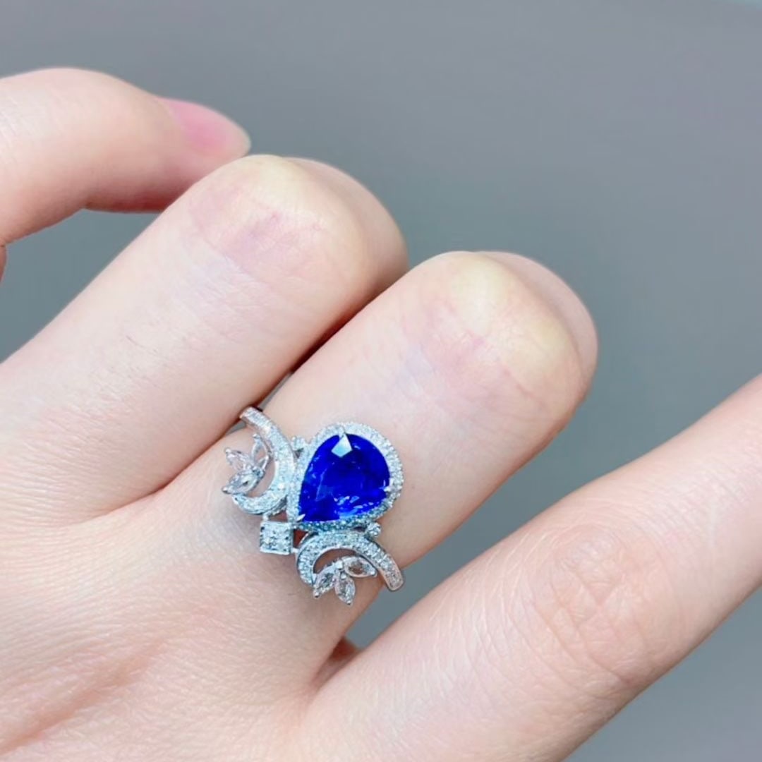 14k Gold 1.57 Ct Natural Sapphire & Diamond Ring - 2