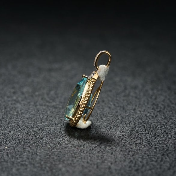 14k Gold 3.18 Ct Natural Aquamarine & Diamond Pendant( Without Chain ) - 4