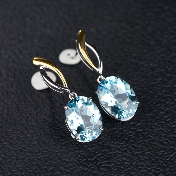 14k Gold 5.8 Ct Natural Aquamarine Earrings - 5