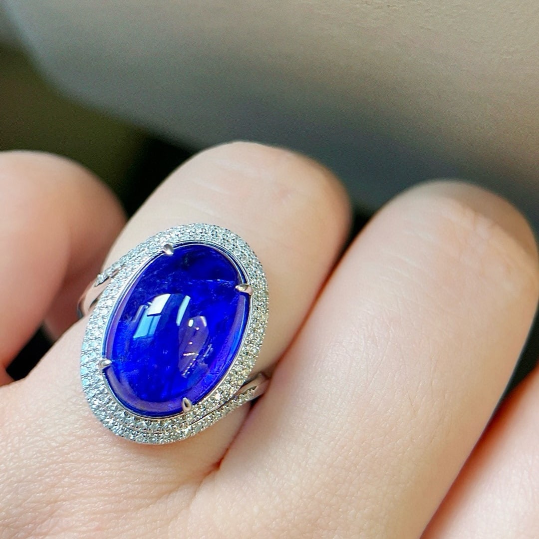 14k Gold 11.78 Ctw Natural Tanzanite & Diamond Ring - 6