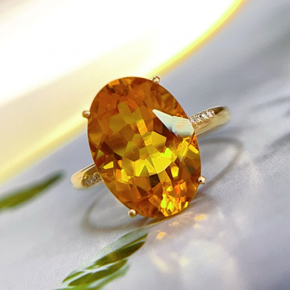14k Gold 5.23 Ctw Natural Citrine & Diamond Ring - 2