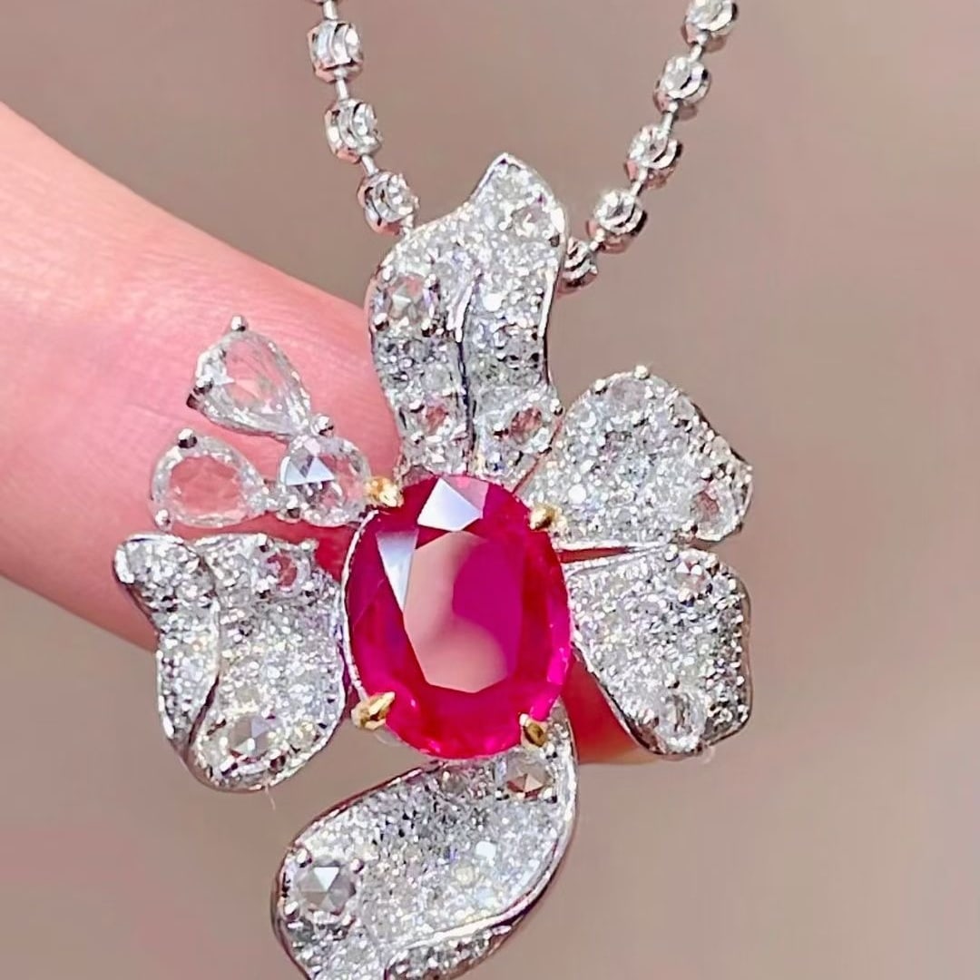 14k Gold 1.38 Ct Natural Ruby & Diamond Pendant( Without Chain ) - 2