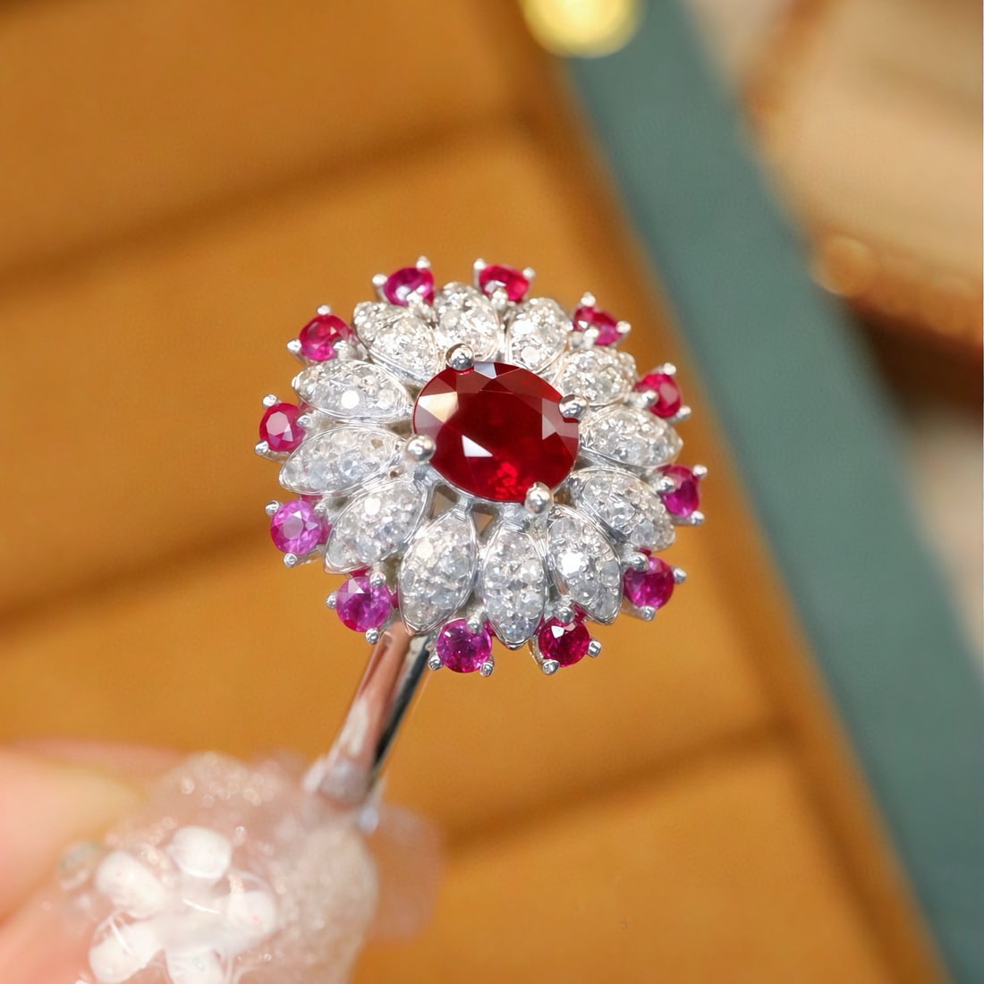 14k Gold 0.74 Ctw Vivid Red Natural Ruby & Diamond Ring - 2