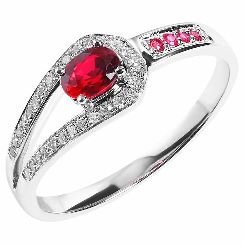 14k Gold 0.47 Ctw Vivid Red Natural Ruby & Diamond Ring: Ref:231087197 // gold content:14k gold // ring size:7. 25 us // // main gemstone:ruby // shape:oval // carat weight:0. 38ct // color:vivid red // treatment:natural // // adjacent gemstone 2 : diamond 