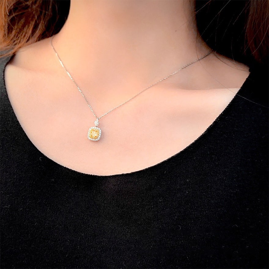 14k Gold 0.69 Ctw Natural Yellow Diamond & Diamond Pendant( Without Chain ) - 3
