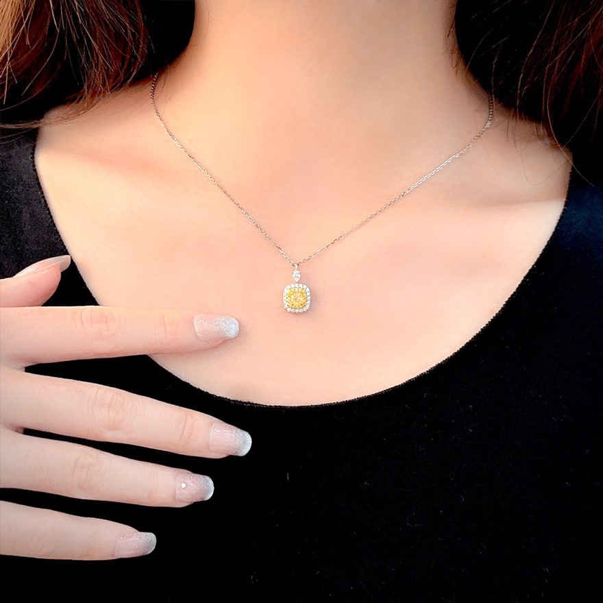 14k Gold 0.69 Ctw Natural Yellow Diamond & Diamond Pendant( Without Chain ) - 4