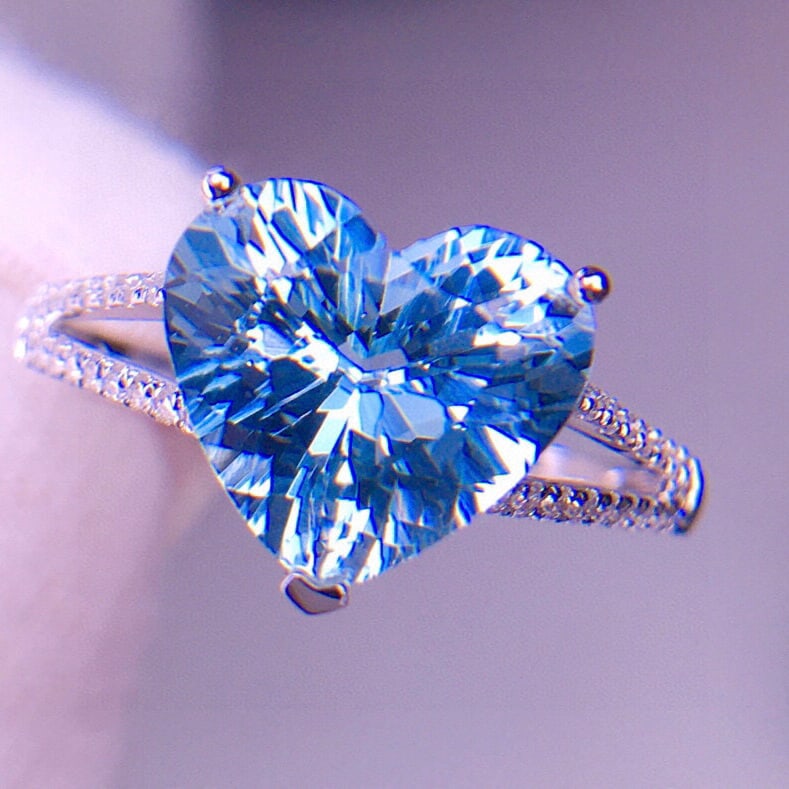 14k Gold 3.05 Ct Natural Aquamarine & Diamond Ring - 6