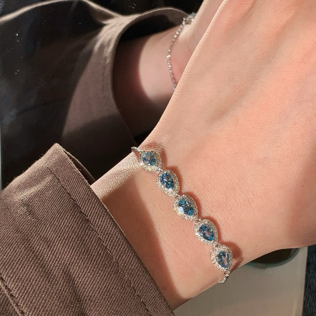 14k Gold 2.65 Ctw Natural Aquamarine & Diamond Bracelet - 5