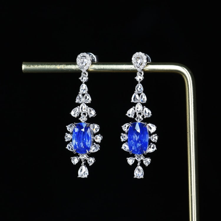 14k Gold 5.07 Ctw Natural Sapphire & Diamond Earrings - 2