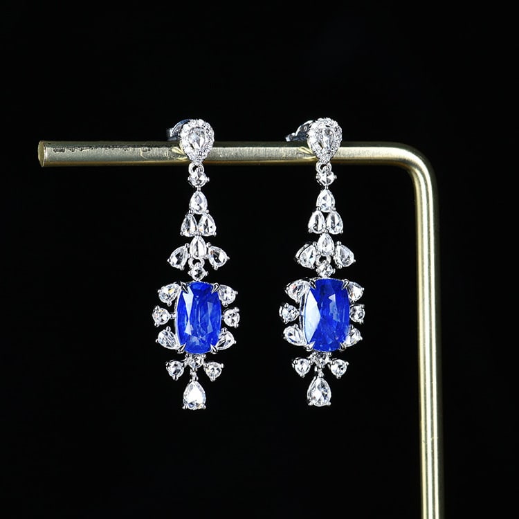 14k Gold 5.07 Ctw Natural Sapphire & Diamond Earrings - 3