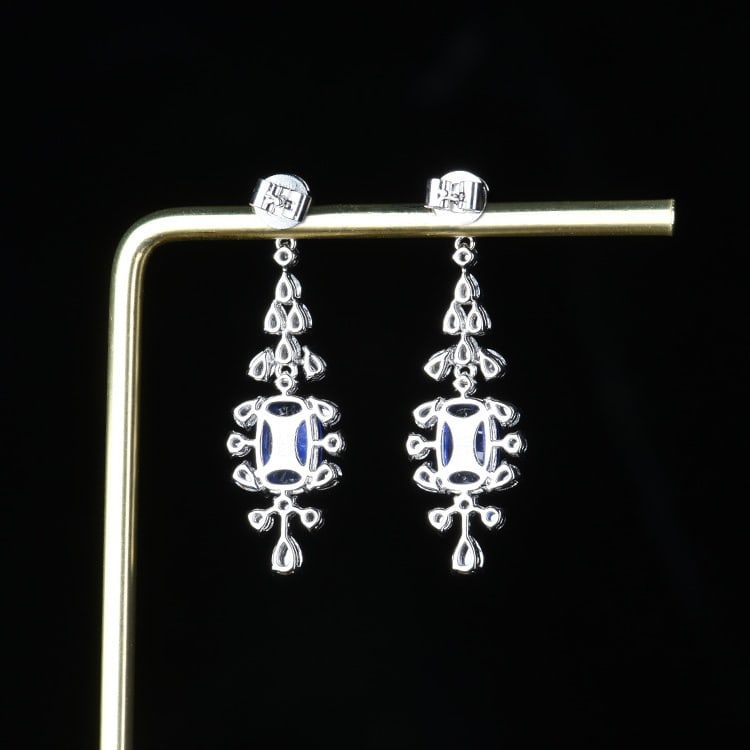 14k Gold 5.07 Ctw Natural Sapphire & Diamond Earrings - 4