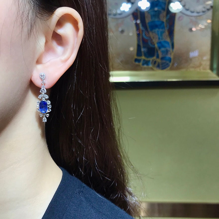 14k Gold 5.07 Ctw Natural Sapphire & Diamond Earrings - 5