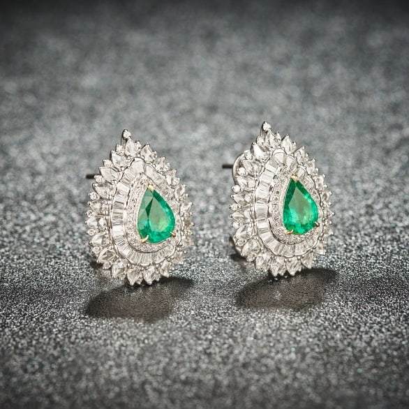 14k Gold 2.81 Ctw Natural Emerald & Diamond Earrings - 2