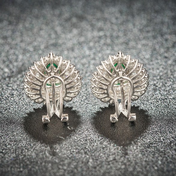 14k Gold 2.81 Ctw Natural Emerald & Diamond Earrings - 5