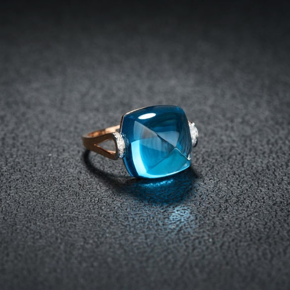 14k Gold 18.26 Ct Natural Topaz & Diamond Ring - 2
