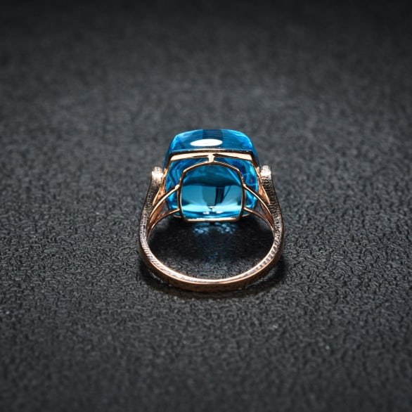 14k Gold 18.26 Ct Natural Topaz & Diamond Ring - 5