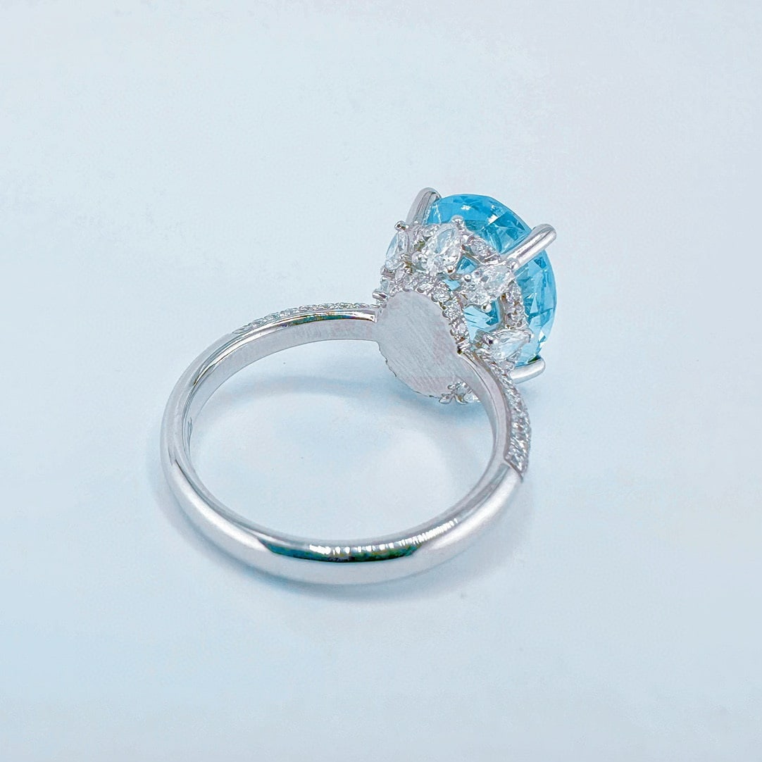 14k Gold 6.11 Ctw Natural Aquamarine & Diamond Ring - 3