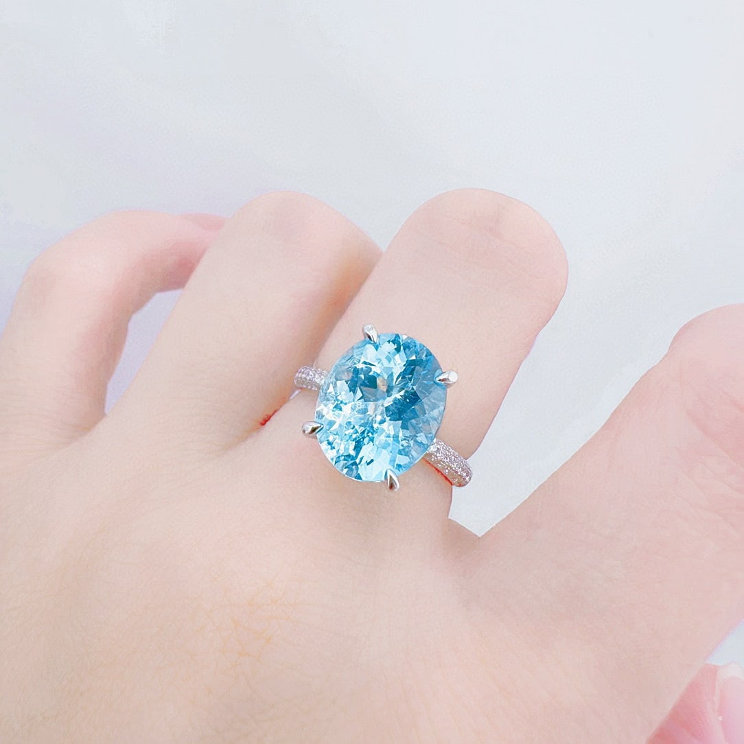 14k Gold 6.11 Ctw Natural Aquamarine & Diamond Ring - 4