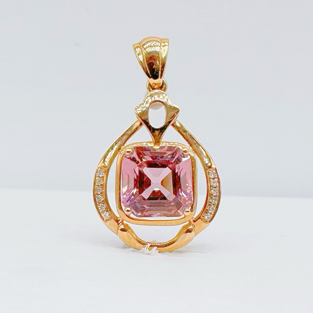 14k Gold 1.65 Ct Natural Tourmaline & Diamond Pendant( Without Chain ): Ref:231088040 // gold content:14k gold // main gemstone:tourmaline // shape:octagonal // carat weight:1. 65ct // color:pink // treatment:natural // // adjacent gemstone 2 : diamond // number of