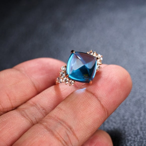 14k Gold 9.58 Ctw Natural Topaz & Sapphire Ring - 7
