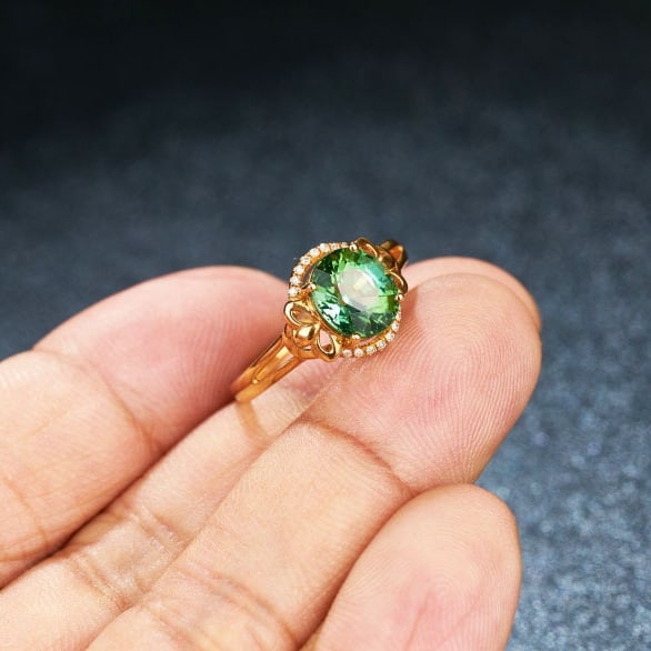 14k Gold 2.05 Ct Natural Tourmaline & Diamond Ring - 8