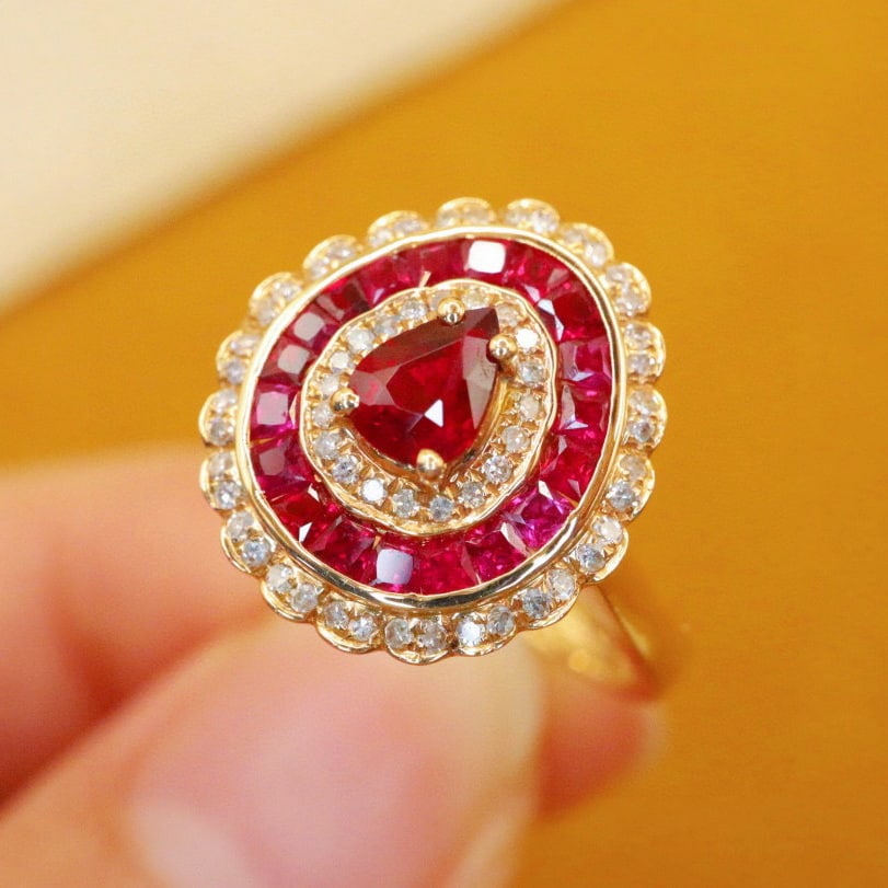14k Gold 0.61 Ctw Vivid Red Natural Ruby & Diamond Ring - 2