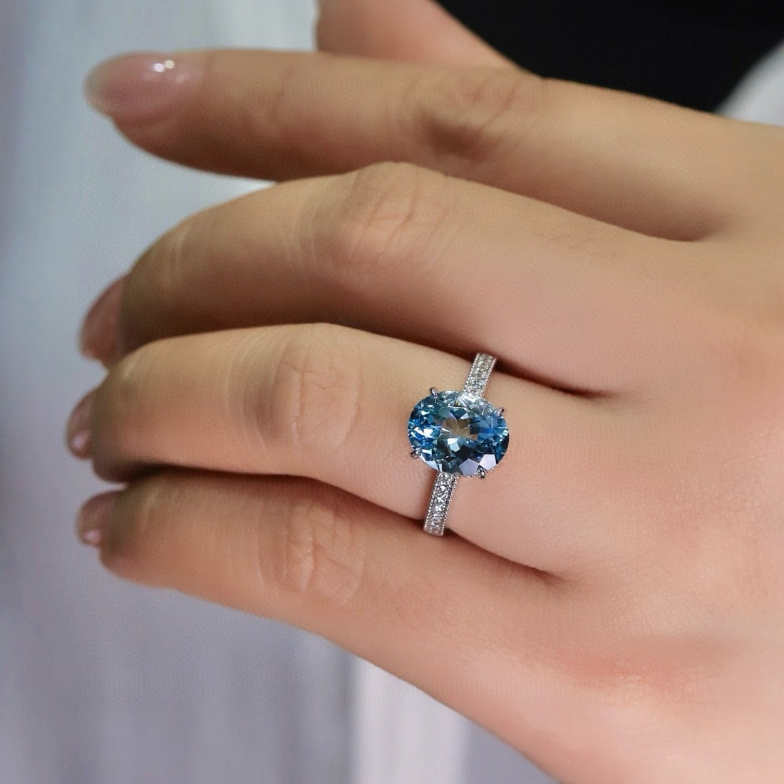 14k Gold 3.54 Ct Natural Aquamarine & Diamond Ring - 9