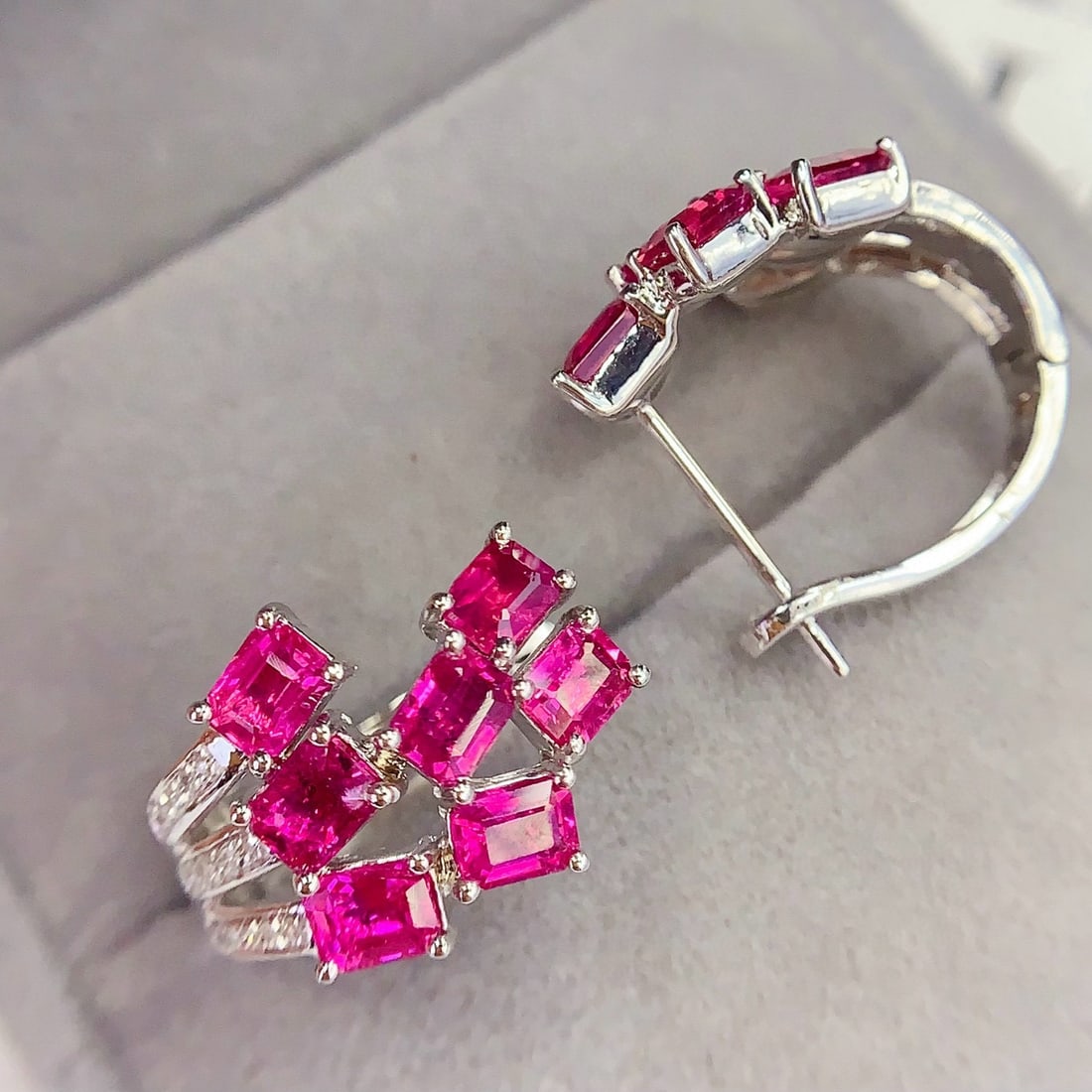 14k Gold 4.07 Ct Natural Ruby & Diamond Earrings - 2