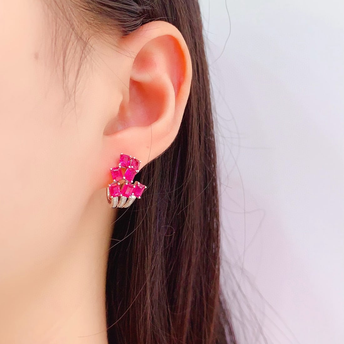 14k Gold 4.07 Ct Natural Ruby & Diamond Earrings - 6