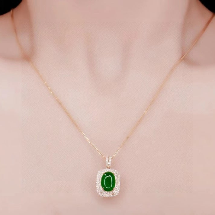 14k Gold 1.96 Ctw Vivid Green Natural Emerald & Diamond Pendant( Without Chain ) - 4