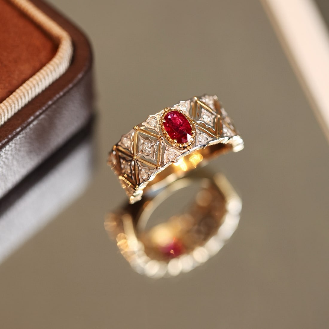 14k Gold 0.82 Ctw Natural Ruby & Diamond Ring: Ref:231088071 // gold content:14k gold // ring size:7. 25us // // main gemstone:ruby // shape:oval // carat weight:0. 5ct // color:red // treatment:natural // // adjacent gemstone 2 : diamond //