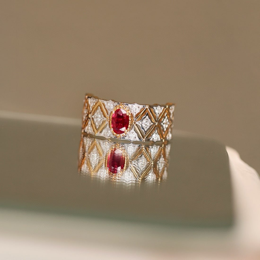 14k Gold 0.82 Ctw Natural Ruby & Diamond Ring - 7