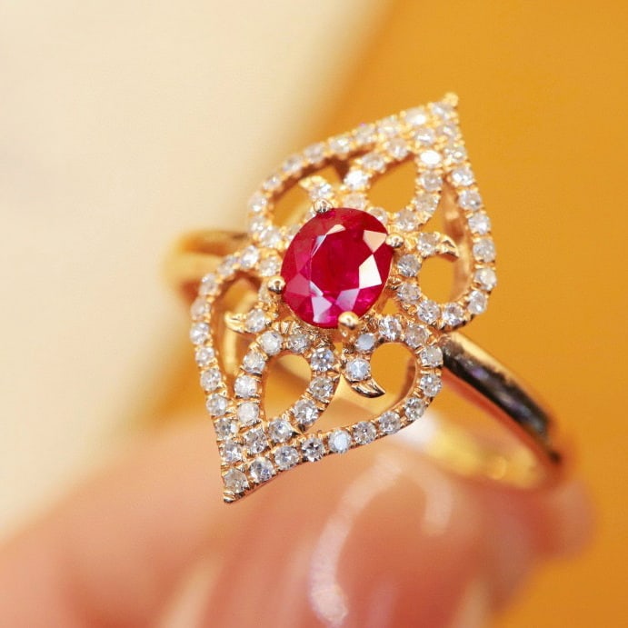 14k Gold 0.62 Ctw Vivid Red Natural Ruby & Diamond Ring - 2