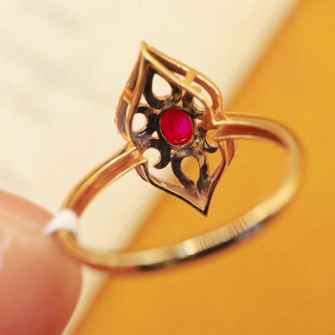 14k Gold 0.62 Ctw Vivid Red Natural Ruby & Diamond Ring - 5