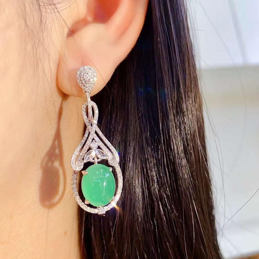 14k Gold 8.13 Ctw Natural Emerald & Diamond Earrings - 3
