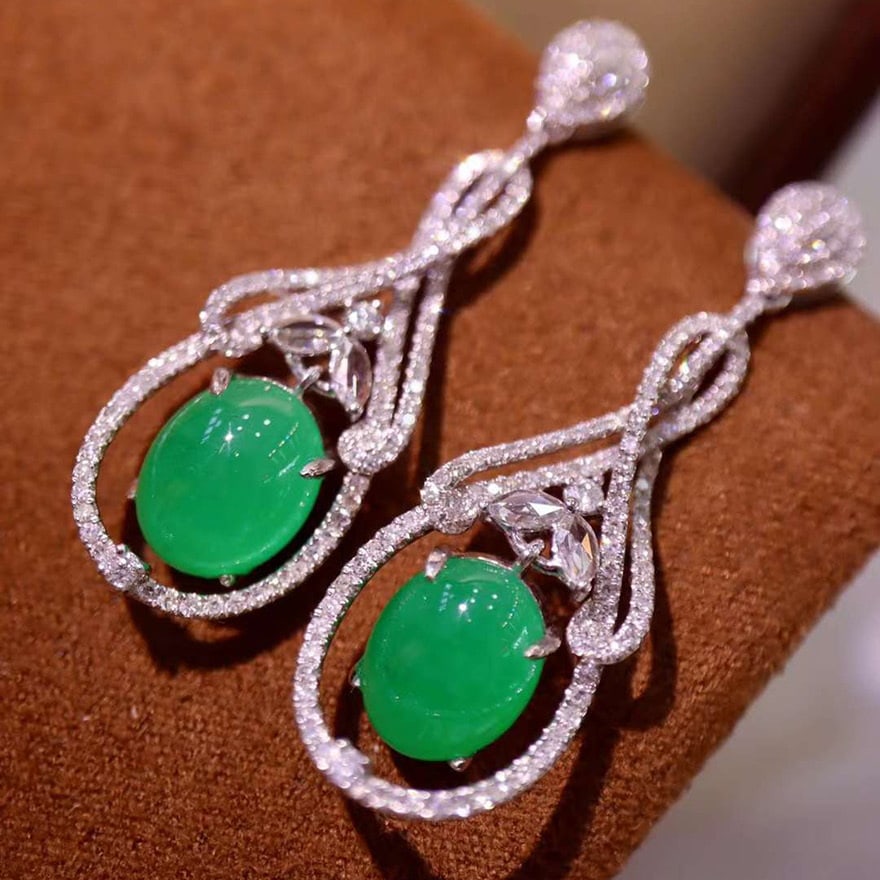 14k Gold 8.13 Ctw Natural Emerald & Diamond Earrings - 4
