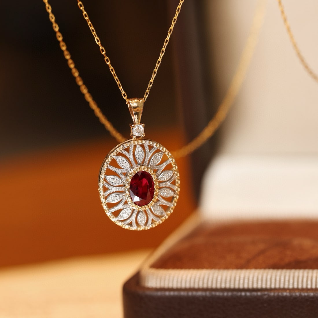 14k Gold 0.65 Ctw Natural Ruby & Diamond Pendant( Without Chain ) - 7