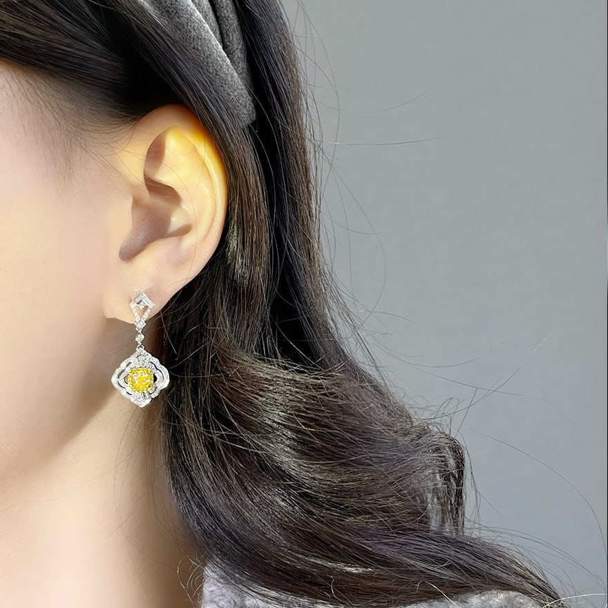 14k Gold 1.55 Ctw Natural Yellow Diamond & Diamond Earrings - 2