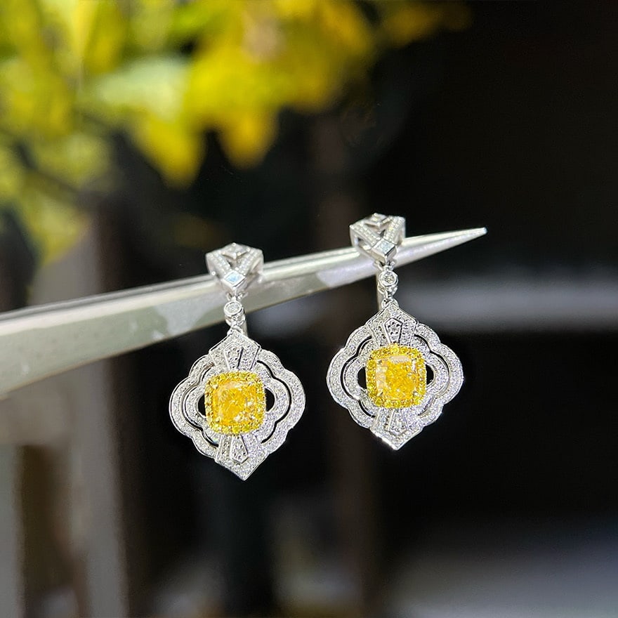 14k Gold 1.55 Ctw Natural Yellow Diamond & Diamond Earrings - 3