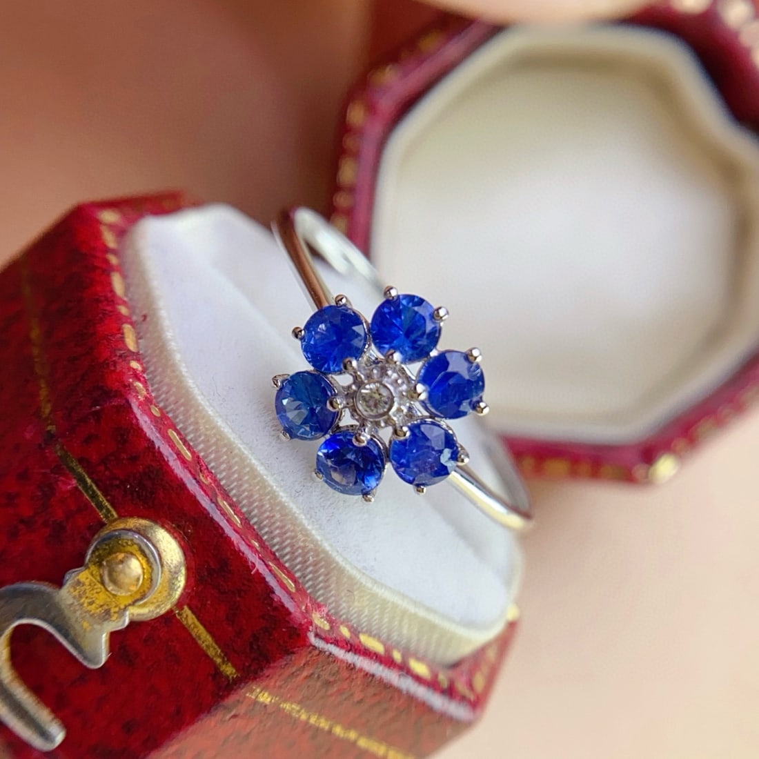 14k Gold 1.10 Ct Natural Sapphire & Sapphire Ring - 5