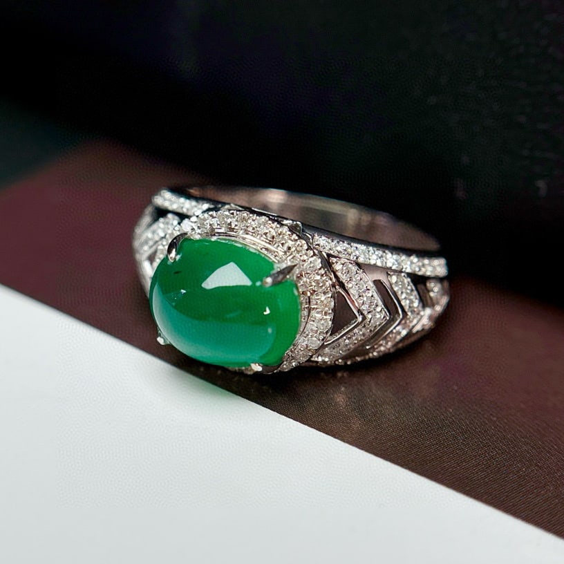 14k Gold 2.10 Ct Natural Emerald & Diamond Ring - 7