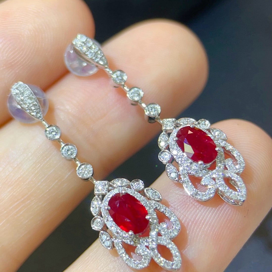 14k Gold 1.60 Ctw Vivid Red Natural Ruby & Diamond Earrings - 3