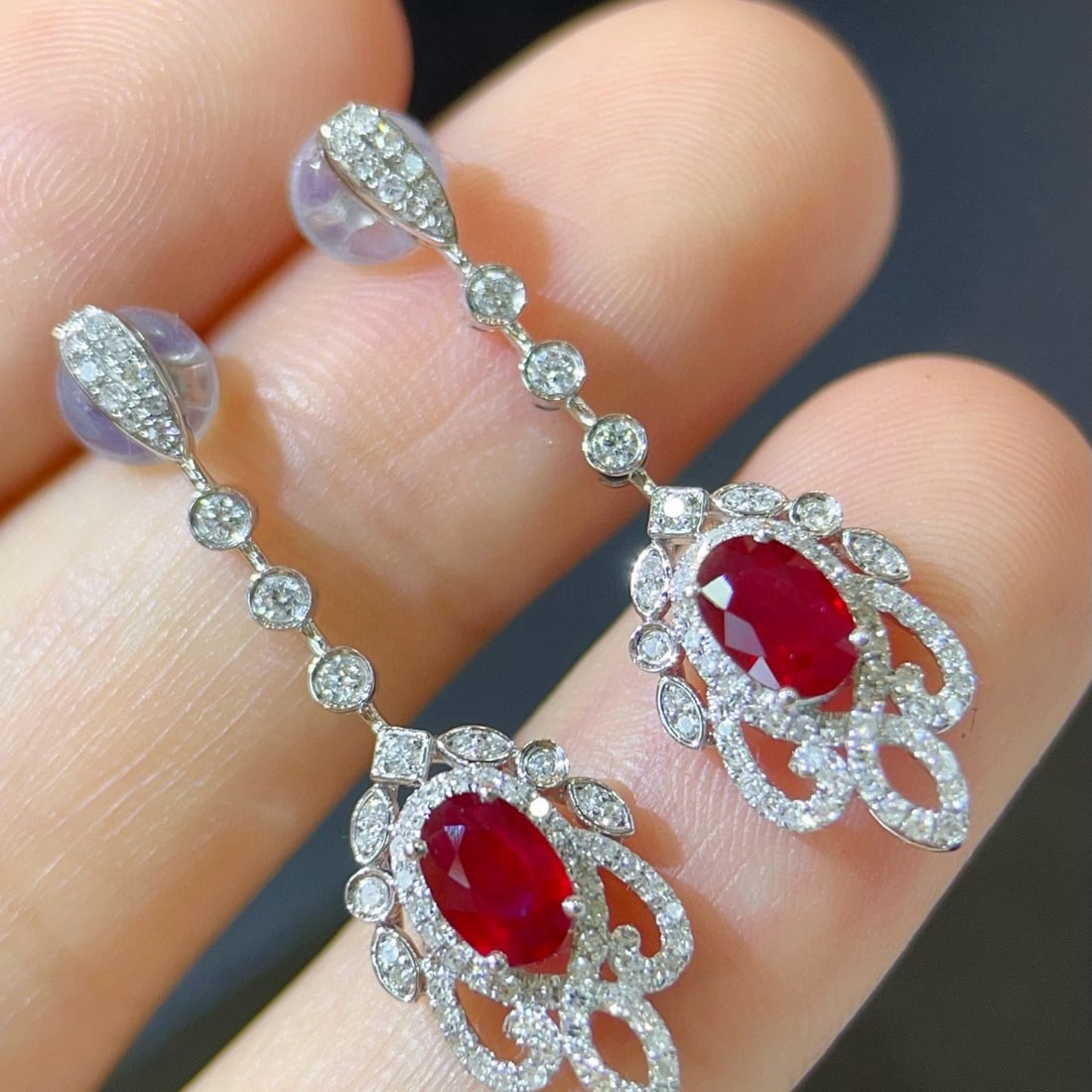 14k Gold 1.60 Ctw Vivid Red Natural Ruby & Diamond Earrings - 7