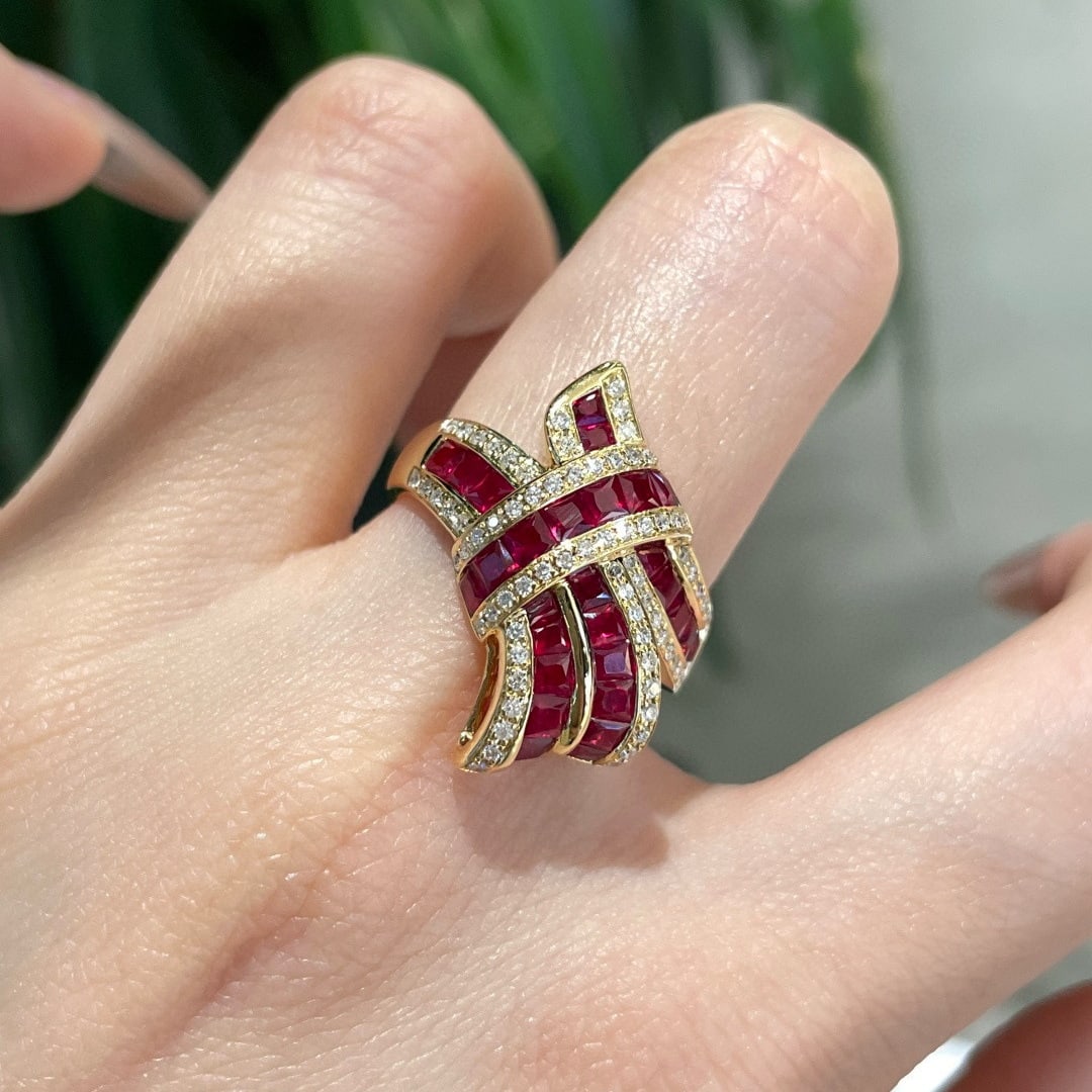 14k Gold 2 Ct Natural Ruby & Diamond Ring - 7
