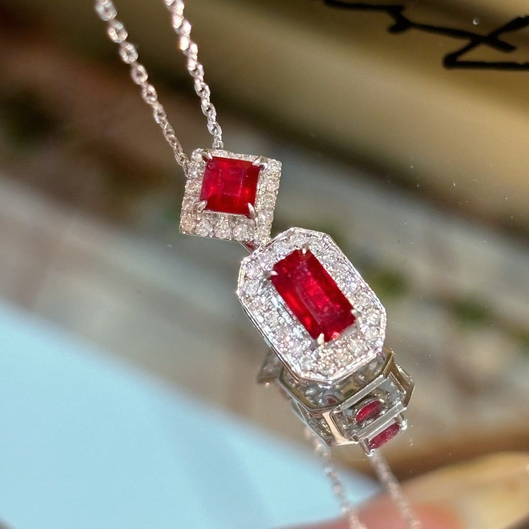 14k Gold 0.95 Ct Natural Ruby & Diamond Pendant( Without Chain ) - 4