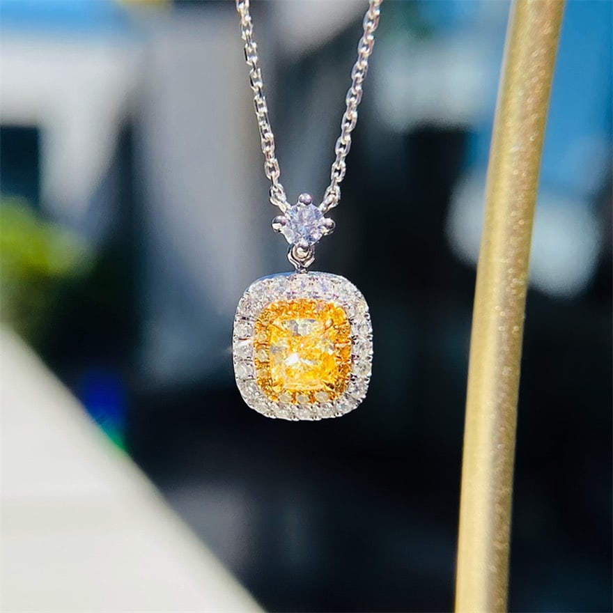 14k Gold 0.50 Ctw Natural Yellow Diamond & Diamond Necklace: Ref:231088148 // gold content:14k gold // main gemstone:yellow diamond // shape:cushion // carat weight:0. 30ct // color:yellow // treatment:natural // // adjacent gemstone 2 : diamond // shape:round