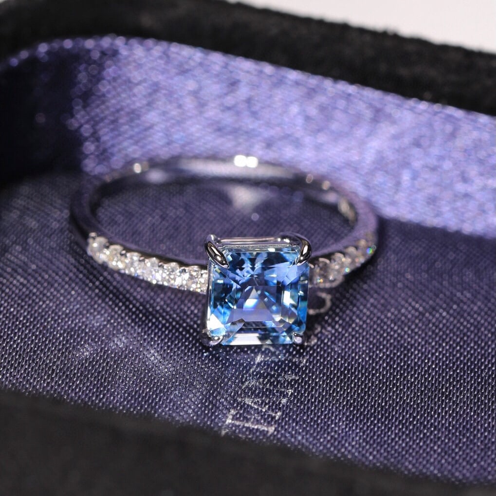 14k Gold 1.10 Ct Natural Aquamarine & Diamond Ring - 8