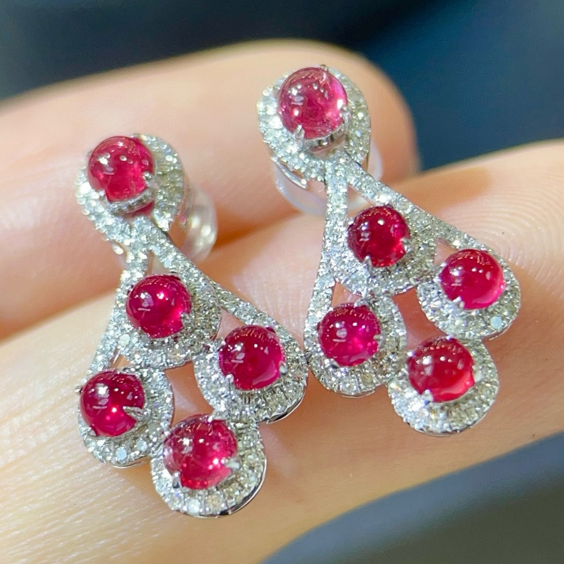 14k Gold 3.34 Ctw Natural Ruby & Diamond Earrings - 2