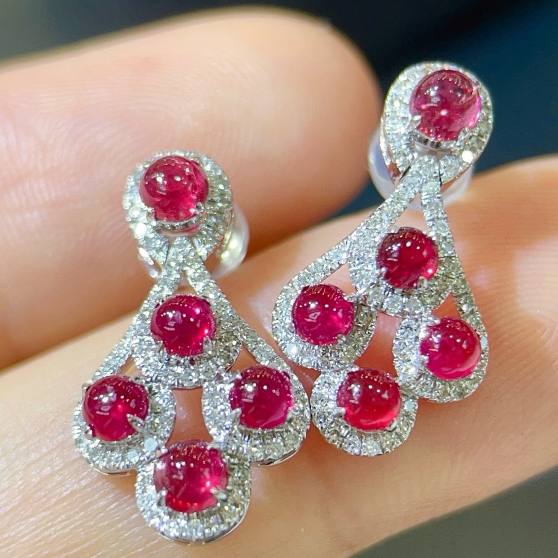 14k Gold 3.34 Ctw Natural Ruby & Diamond Earrings - 4